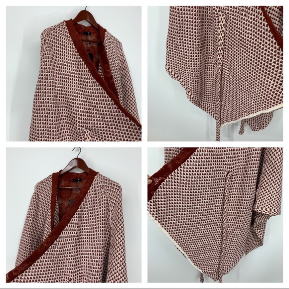 Rare Boho Ryu Rust Red & White Knit Tied Cardigan Sweater New Nwt Size Large - Picture 2 of 16